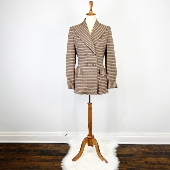 Vintage 50s 60s Brown striped blazer Bobby Jean Chicago long jacket Size XS - Picture 9 of 9